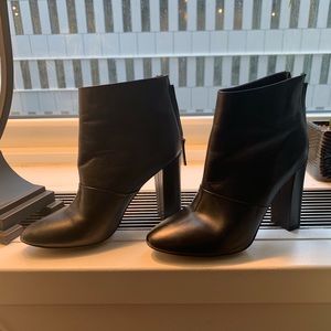 J. crew high-heeled black leather bootie 6.5